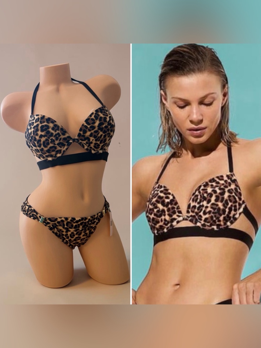 Victorias Secret Leopard Print Push-Up Bikini Top and Bottom Trim